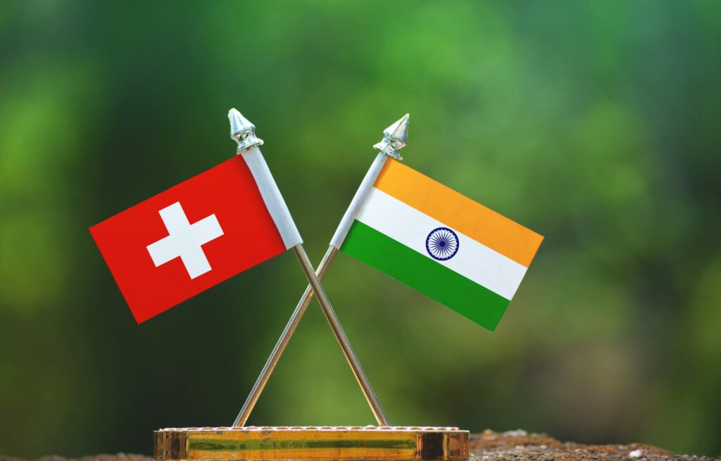 India,And,Switzerland,Small,Flag,With,Blur,Green,Background
